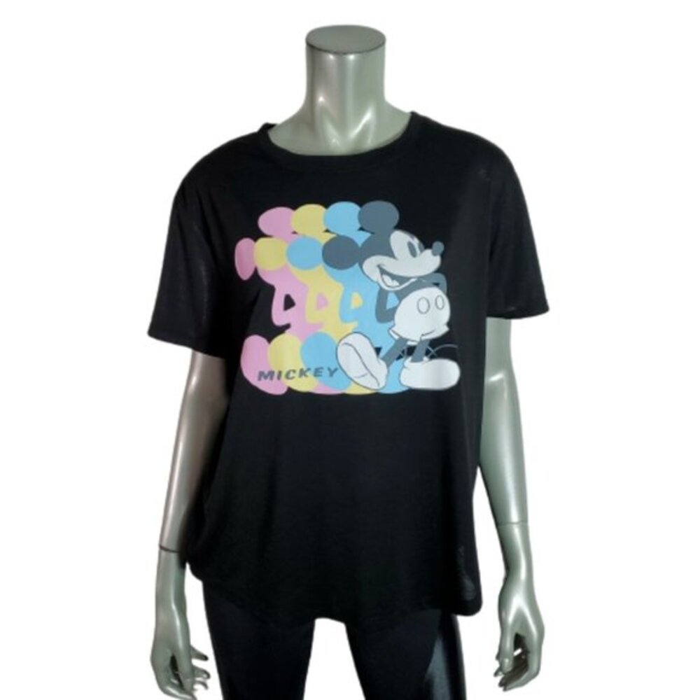 Disney Top Plus Size XXL Mickey Mouse Graphic Tee Slightly Cropped Stretch Black